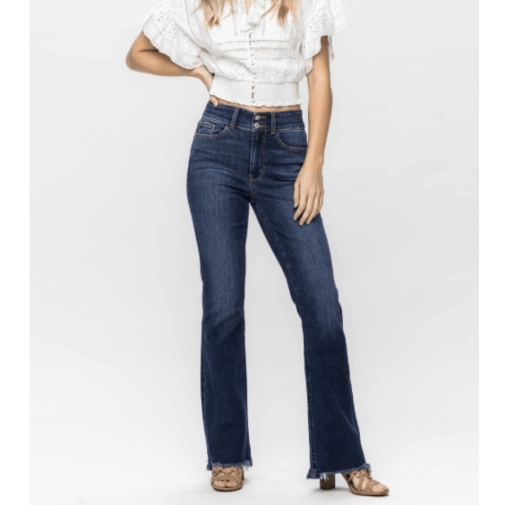 JUDY BLUE HIGH WAISTED VINTAGE FRAYED HEM BOOTCUT JEANS